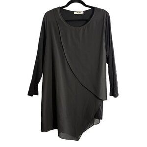 JIAN RUYI Women Dress Sz 3XL Black Long Sleeves Chiffon Layered Overlay Goth